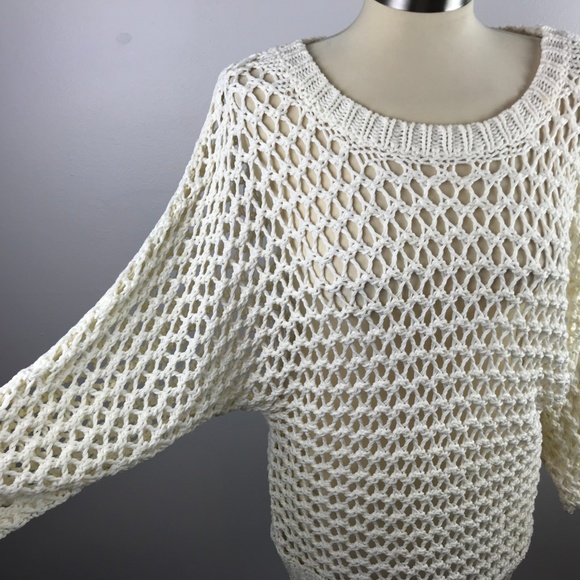 Tildon Womens Small Open Weave Cream Sweater - Picture 2 of 5